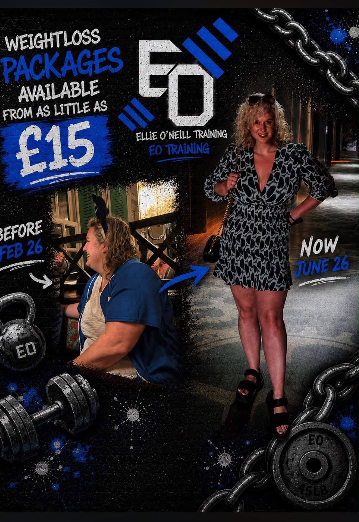 EO Training client weight loss transformation, before and after